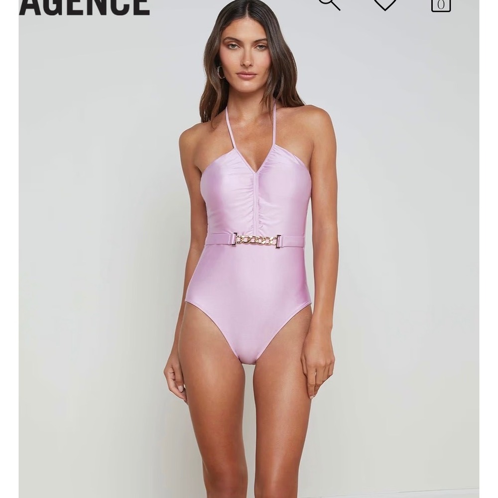 L'AGENCE Leila Halter One-Piece Swimsuit – Light Violet – Women's Small – NWT
